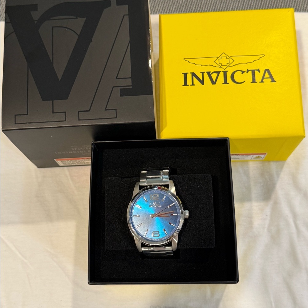 Invicta Silver Watch with Radiant Blue Dial